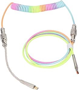 RGB Gradient Coiled Cable, Custom Coiled Keyboard Cable USB C to USB A, Retractable Double Sleeved USB C Cable for Mechanical Keyboards (Type 3)