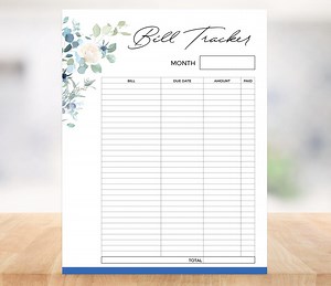 Floral Bill Tracker PDF • Printable Bill Planner • Digital Download • Instant Access - Etsy
