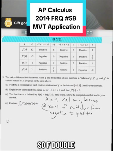 Make sure to write down the conditions because in this case f' is continuous and differentiable. #calculus #apclassroom #meanvaluetheorem #apexams #derivatives