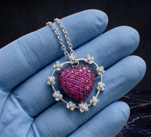 Custom Handcrafted Silver Heart Pendant With Synthetic Ruby Accents - Etsy