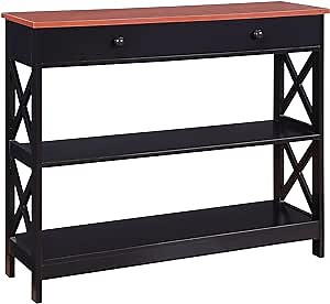 Convenience Concepts Oxford 1 Drawer Console Table with Shelves, Cherry/Black
