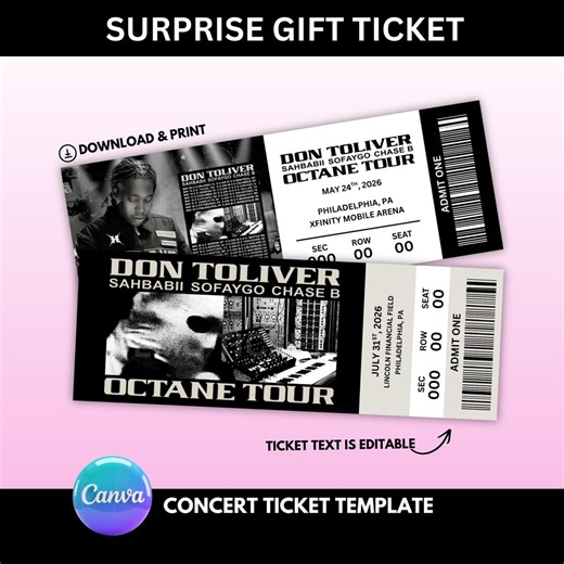 Editable Concert Tickets | DIY Concert Tickets Template | Don Toliver Concert Ticket | Fake Template Ticket for Surprise Gift - Etsy