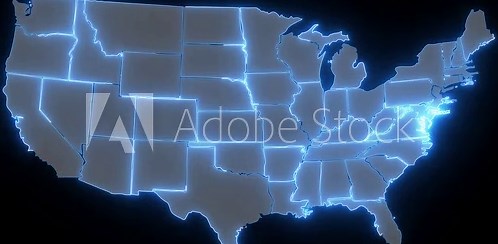 United States 3d map with borders Template for your design. neon line US map animation. 4k