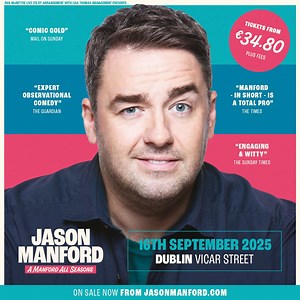 In case you missed it earlier... I’m heading to Dublin as part of the A Manford All Seasons tour! I’ll be performing at my favourite venue of all time, Vicar Street on 16th September 2025 ☘️ Tickets went on sale this morning so don’t hang about if you fancy it! 🎟️ Tickets from €34.80 #JasonManford #VicarStreet #DublinComedy #OnSaleNow #AManfordAllSeasons | Jason Manford