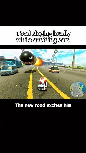 Toad singing loudly while avoiding cars【The new road excites him.】