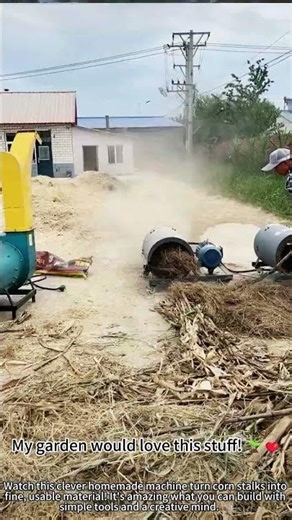 Homemade corn stalk shredder – turning waste into feed! 🌽💚