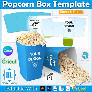 Popcorn Box Template SVG: Canva Editable Party Favor (digital Download) - Etsy