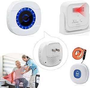 CallToU Bed Alarms and Fall Prevention for Elderly Motion Sensor Caregiver Pager Nursing Call System for Dementia Patients Seniors 1 Plugin Receiver, 2 Waterproof Transmitter