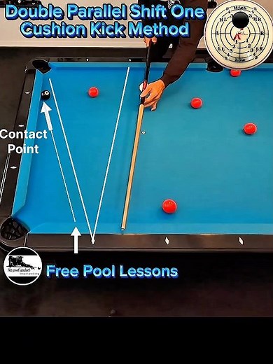 Double parallel shift, 1 cushion kicking method (Free Pool Lessons)