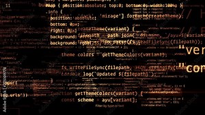Blocks of abstract program code are written and moved in the virtual space. The camera flies through the computer code. looped