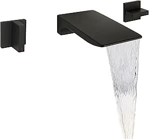 Waterfall Bathtub Faucet,2 Handles Bathroom Waterfall Tub Faucet,Bathtub Filler Wall Mounted with Rough-in Valve, Roman Tub Faucet Matte Black,7Y3MK