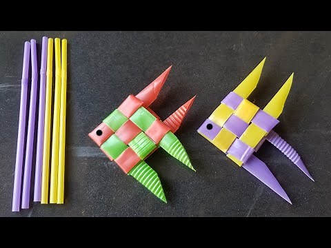 How to fold fish with plastic tubes, Easy To Make Straw Craft, fold straw fish