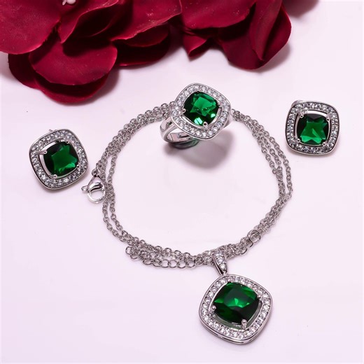 Chrome Diopside Jewelry Set in Sterling Silver | Green Gemstone Ring Earrings Pendant Set | Elegant Silver Jewelry | Gift for Her - Etsy