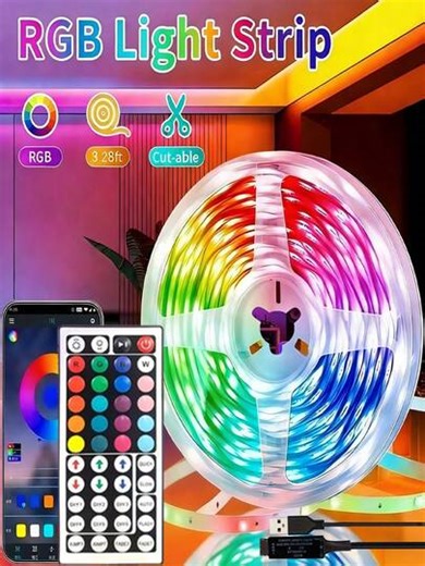 131.2ft/100ft 5V RGB5050 LED Strip Lights With 44-Key Remote Control, Flexible Usage For Bedroom, Room, Ceiling, Party Atmosphere, Holiday Decoration, Holiday Gift | SHEIN