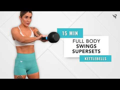 15 Min Full Body Kettlebell Swing Supersets Workout (All Standing) | No Jumping