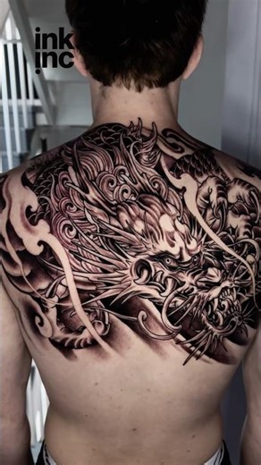 Japanese Dragon Back Tattoo | Black & Grey Irezumi Upper Backpiece