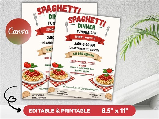 Spaghetti Dinner Fundraiser Flyer Tickets Printable Pasta Dinner Invite Template Benefit Dinner PTA PTO School Event Church Instant Download - Etsy