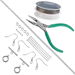 Jewellery Making Starter Kit! Including 3-in-1 Pliers, Threading Material & Findings