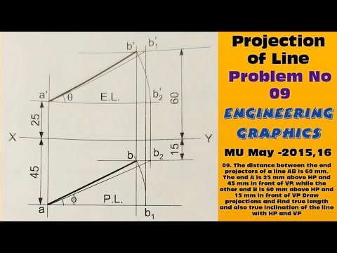 Projection of Line/Problem No 09/Line inclined to both reference plane/Engineering Graphics/MU 18