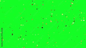 Animation of golden confetti paper falling down slowly on green screen. Birthday celebration party. 4K