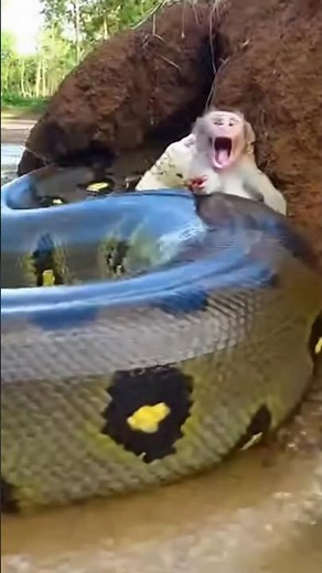Giant Python Attacks Monkey at Water Edge😱 | Shocking Wildlife Moment