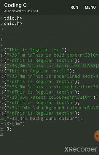 C Program Text Bold Italic Underline Strike Font Color Background Color | TextFormatting in C #short