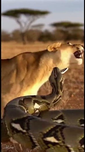 The python keeps swallowing the lioness! Watch the epic wildlife battle #wildlife #nature #animal