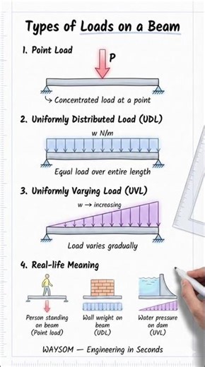 Types of Loads in Engineering Mechanics | Point Load, UDL, UVL Explained