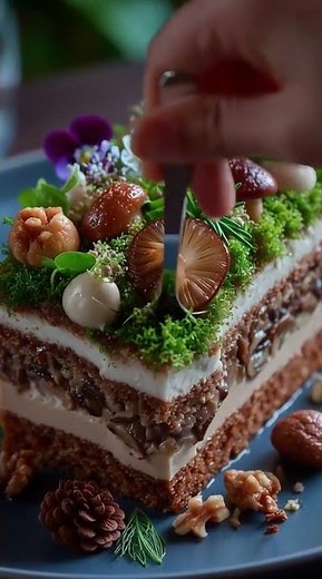 🌲 Forest-Inspired Opera Slice | Chestnut Purée, Parmesan Cream & Mushroom Magic 🍄✨