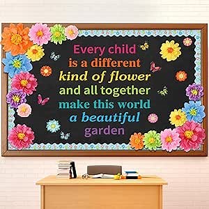 Pajean Spring Style Flower Bulletin Board Set Butterfly Motivational Classroom Decoration Bulletin Board with Tissue Paper Flower for Welcome Back to School Classroom Chalkboard Decor(Spring)