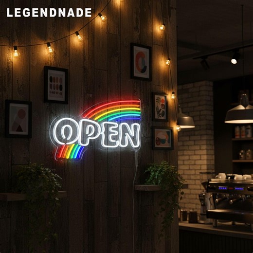 Rainbow Open Neon Sign | Cafe Shop Wall Decor LED Neon Light | Storefront Open Sign - Etsy
