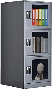 MECOLOR Small Storage Cabinet Locker with Padlock Latch, Office Filing Cabinet with 3 Doors, Locking Storage Organzier for Bedroom, Corner Storage Cabinet for Livingroom, Gym (Gray, G3D)