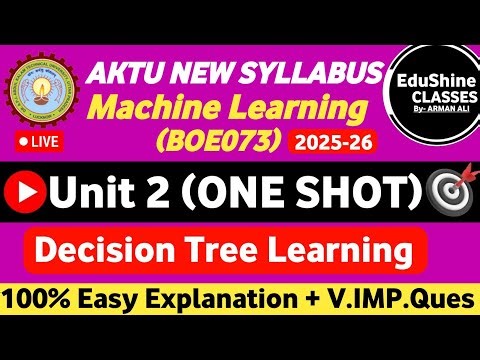 Machine Learning Unit 2 One shot BOE073 AKTU | Decision Tree Learning Unit 2 Machine Learning BOE073