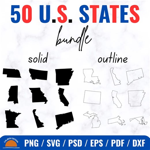 50 US States Vector Bundle, States Png and Pdf Bundle, United States of America Clipart, 50 States Svg, Digital Instant Download - Etsy