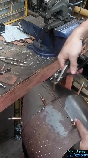 More assembly, more holes, more assembly again. #azurearmoury #wip #helmet #howitsmade #metalworking | Azure Armoury