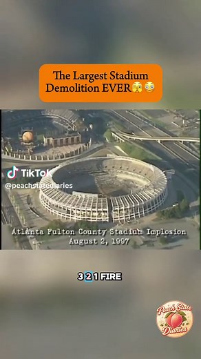 On August 2, 1997, Atlanta watched the Atlanta–Fulton County Stadium come crashing down after more than three decades of Braves and Falcons history 😳🏟️ Who remembers seeing this happen? #PeachStateDiaries #AtlantaHistory #OldAtlanta #GeorgiaHistory #AtlantaBraves