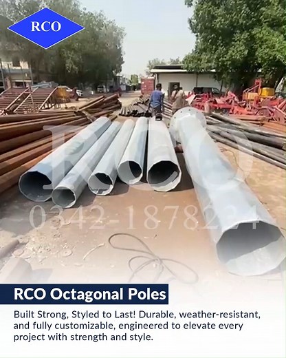 Octagonal Poles! Custom-Built for Strength & Style, RCO Engineering offers fully customizable Octagonal Poles designed to meet your project’s exact needs. - From height variations (8ft–40ft) to finishes like Hot Dip Galvanized or Epoxy Painted, every pole is engineered for durability, corrosion resistance, and aesthetic appeal. - Ideal for urban roads, plazas, parks, and industrial zones, our poles combine modern design with unmatched reliability. - Your design, our craftsmanship built to last. 