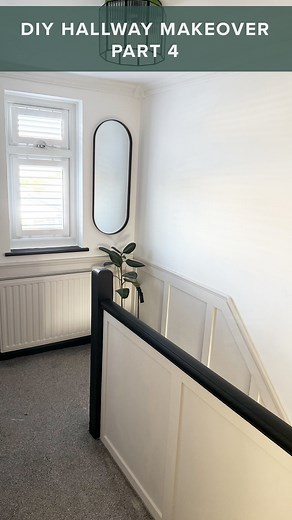 Part 4 of my DIY hallway transformation on a budget! I’m really happy with how the hallway/landing is turning out! I was worried about the black skirting as everyone seems to go white, but it looks so nice 😍 can’t wait for the carpet to come now. I hope it goes 🙈 Painting the hallway | diy hallway makeover | hallway transformation | monochrome | hallway panelling | diy panelling • • • • • • #hallwaydecor #hallwaytransformation #dıyproject #homedecor, #diyideas, #roommakeover, #interiordesign #