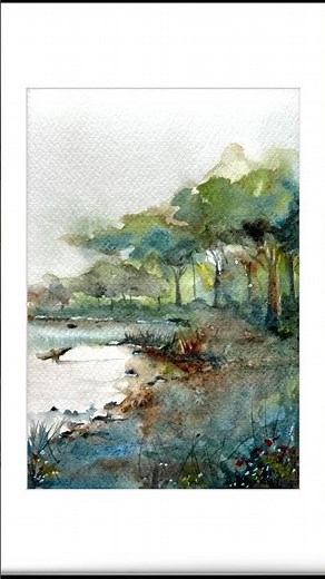 Loose wash watercolor landscape