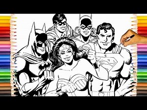JUSTICE LEAGUE Coloring Pages | Superman Batman Wonder Woman Robin Bat Girl
