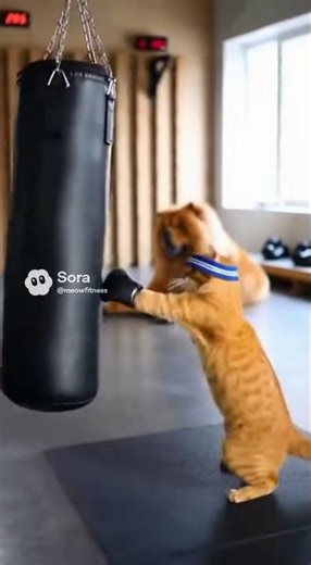 Boxing Cat Trains on a Punching Bag 🥊🐱