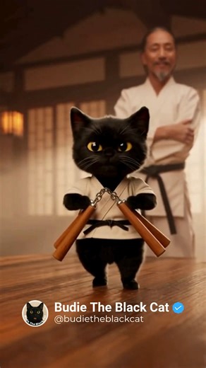 My cat’s been practicing his nunchuck skills all week. | Budie The Black Cat