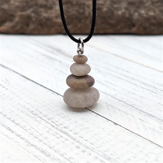 Stacked Stone Pendant, Adjustable Cord Beach Rock Necklace - Etsy UK