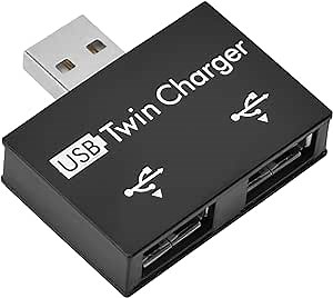 Portable Male to 2 Port USB Twin Charger USB Hub, USB2.0 Hub Adapter, Plug and Play for Mobile Device with USB Port(black)