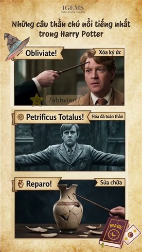 ⚡ 15 câu thần chú nổi tiếng nhất Harry Potter #HarryPotter #IGEMS #HocTiengAnhOnline #PhatAmTiengAnh