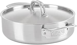 Viking 5-Ply Stainless Steel Casserole Pot with Lid, 3.4 Quart Cookware, Dishwasher and Oven Safe, Induction Ready, Satin Finish