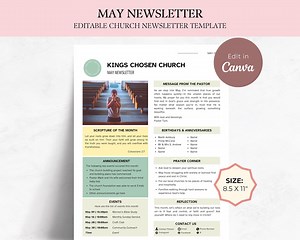 May Editable Church Newsletter Template, Canva Christian Newsletter Templates, Church Flyer, Church News Bulletin, RS, Ministries Printable - Etsy Canada