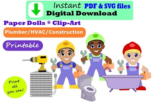 Printable Paper Doll Clip Art - Plumber, HVAC Technician, Construction Worker for Boys and Girls. - Etsy