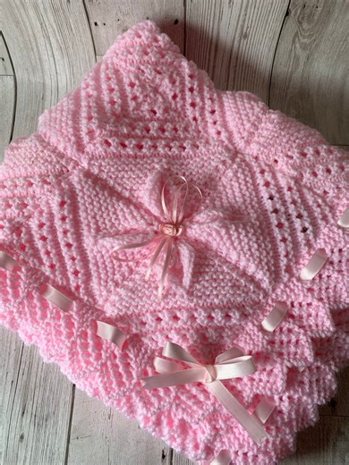 Hand Knit Baby Blanket: Acrylic Pram Cover With Satin Ribbon - Etsy New Zealand