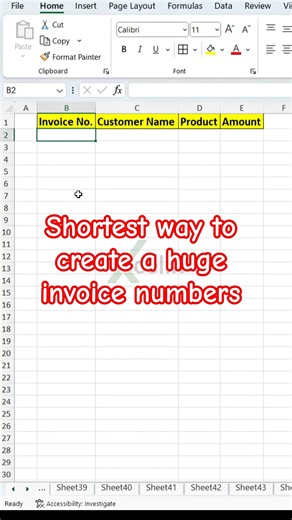 Shortest way to create a huge invoice numbers #xcelin #shorts #excel